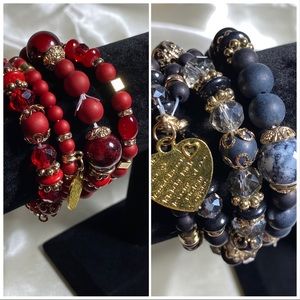 Boho RED Beaded Bracelets & Boho BLACK Beaded Bracelets BUNDLE OF 2